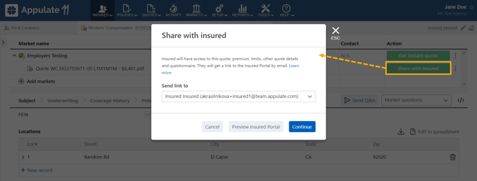 Share with insured dialog