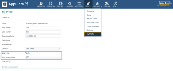 User profile page