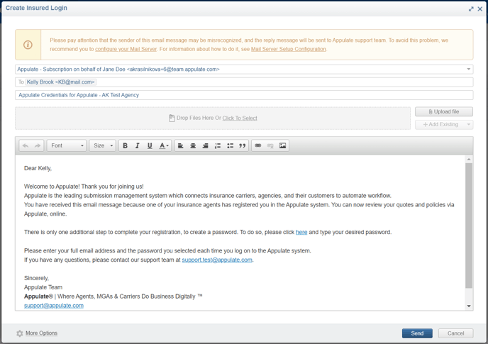 Create Insured Login window