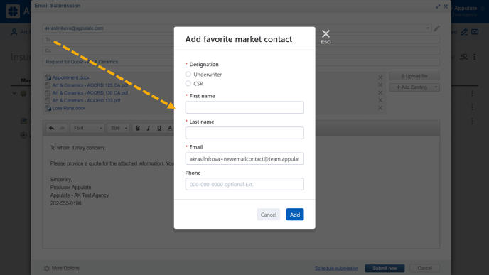 Add favorite market contact in the Email Editor