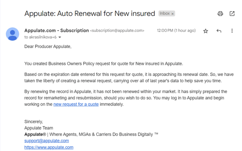 Auto renewal notification