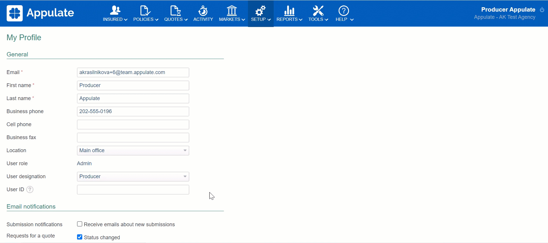 office 365 account on the profile page
