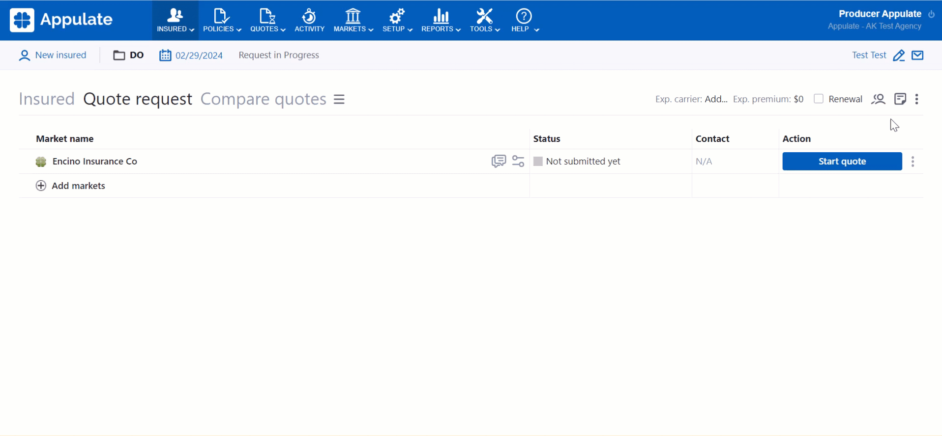 internal and shared notes on the Quote request page