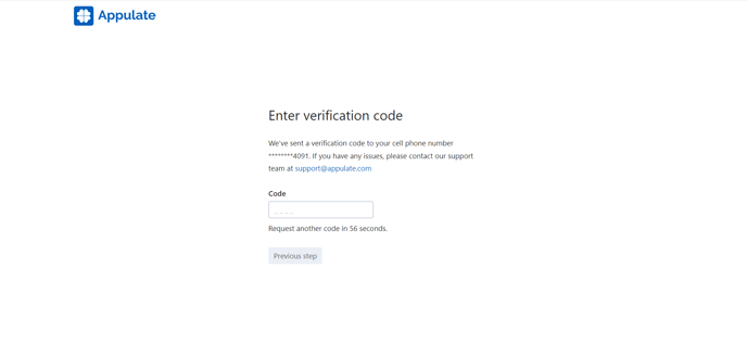 Enter verification code page