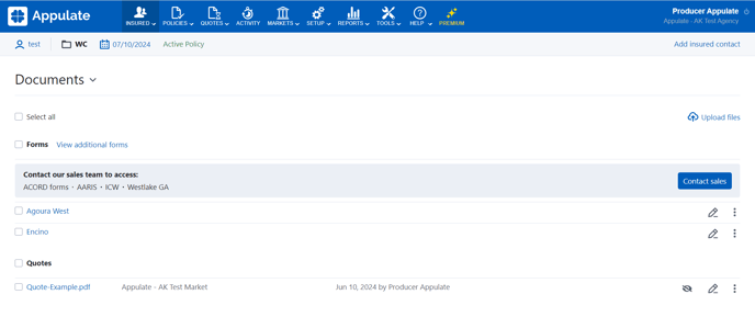Restrictions on the Documents page for policies
