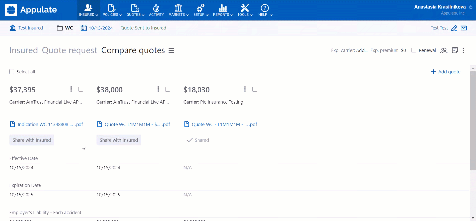 Sharing multiple quotes from compare quotes page