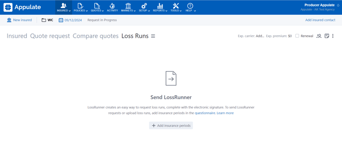 Empty Loss runs page