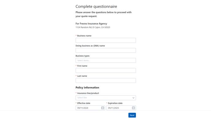 InsuredConnect questionnaire