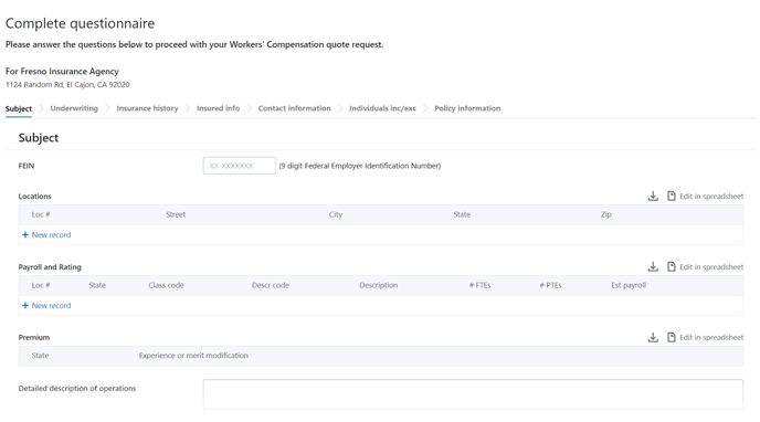 InsuredConnect questionnaire