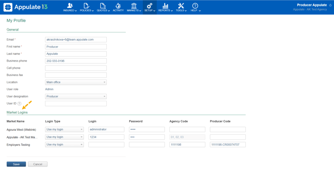 Market logins on the profile page