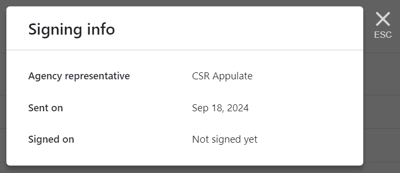 Signing info for a certificate in process of signing