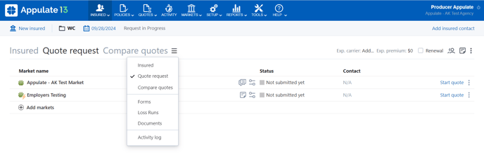 Quote request page - navigation