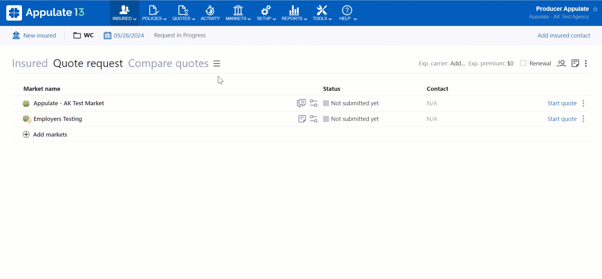 Quote request navigation