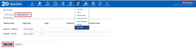 Authentication tab