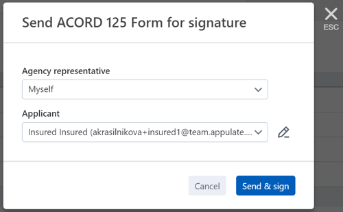 Send form for signature dialog