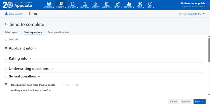 Send to complete Select questions step market side