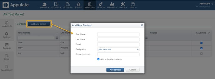 add new contact dialog