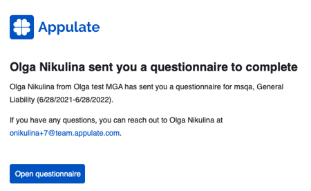 Questionnaire email