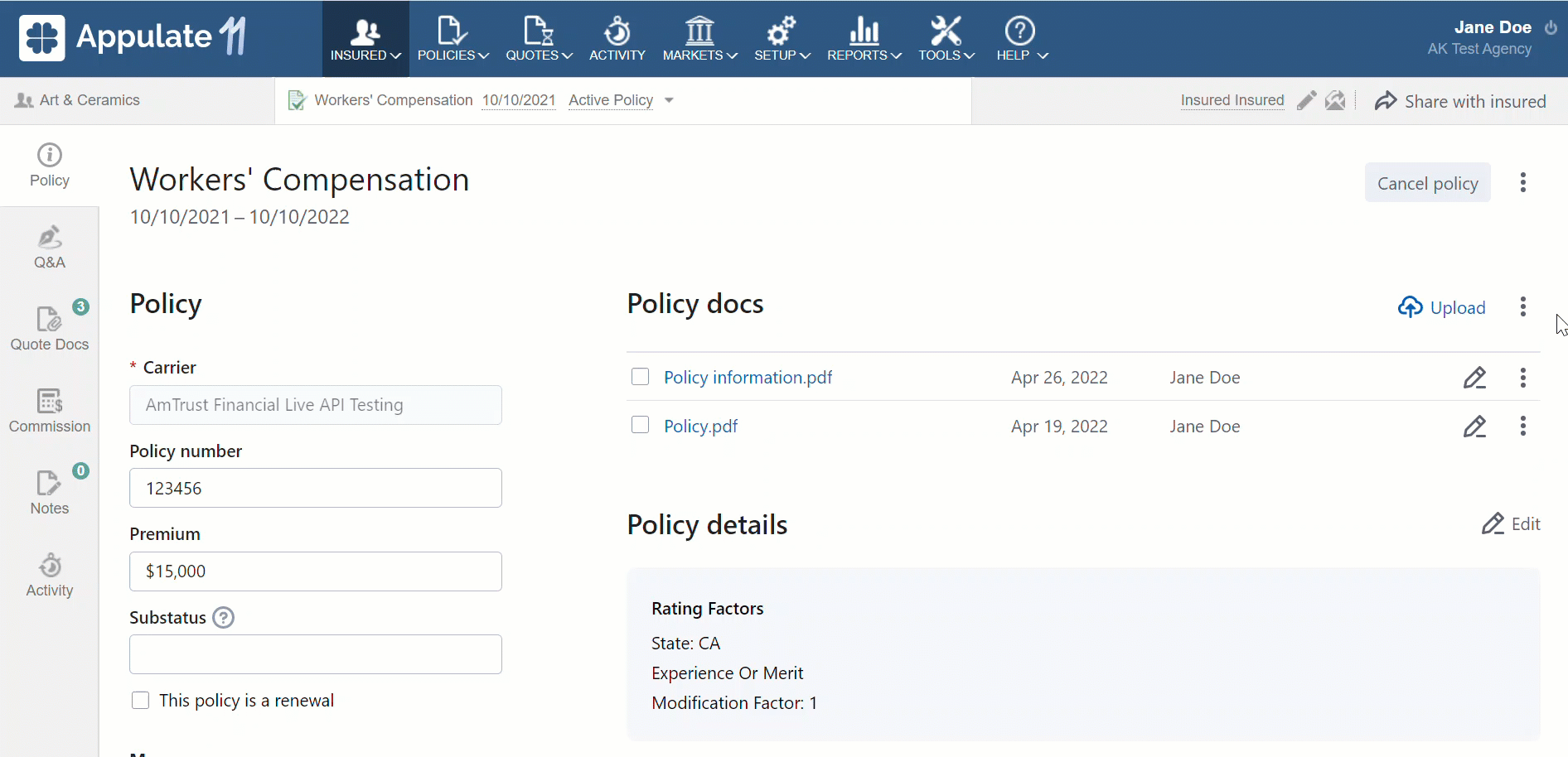 Group actions on documents in the Policy docs section