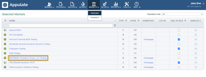 selected markets (agency)