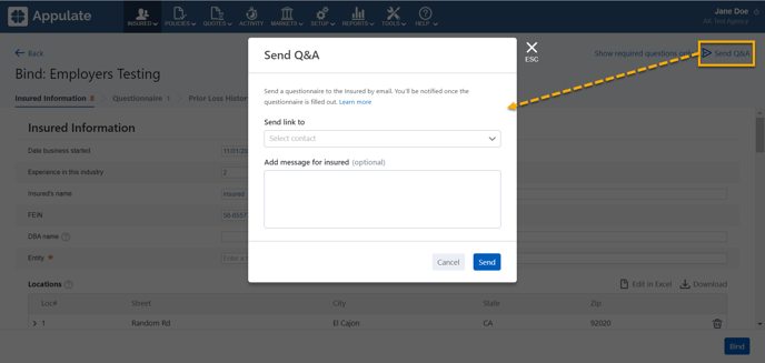 send q&a on the market smart q&a page