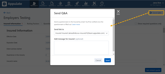 send q&a for agency users