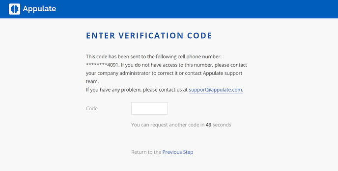 Enter verification code page